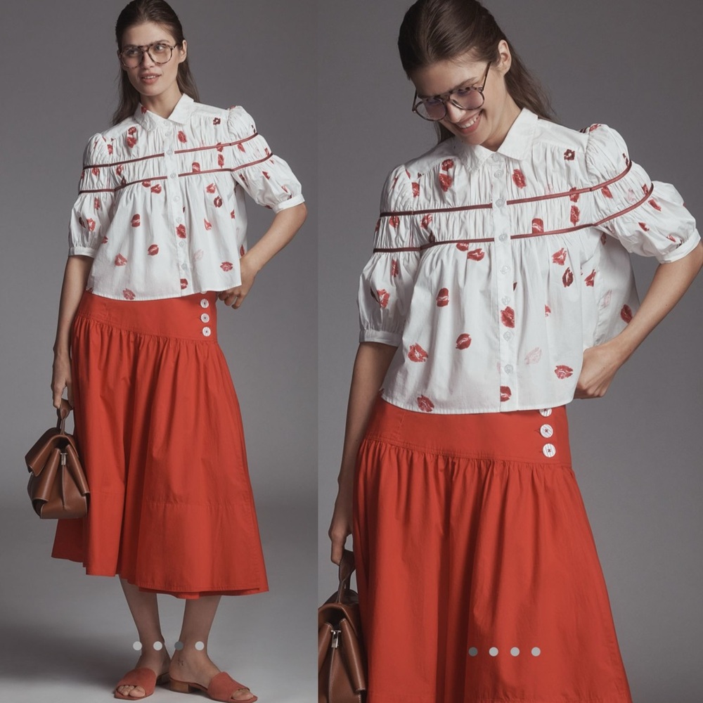 The Leandra Shirred Yoke Blouse by Maeve Striped hearts edition
